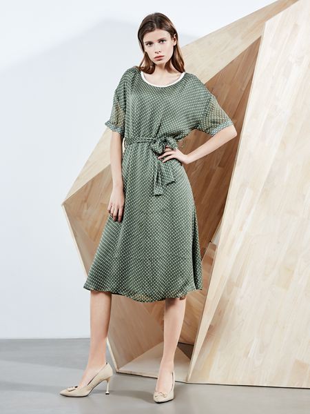 ECA女装2023春夏季绿色连衣裙