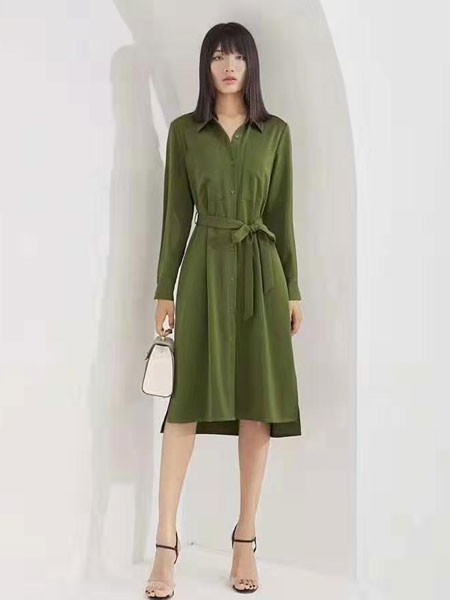 ECA女装2023春夏季军绿色衬衫裙