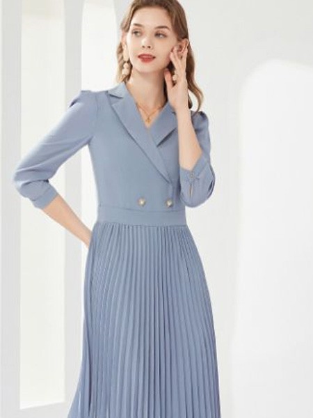 经典故事女装2023春夏季蓝色连衣裙