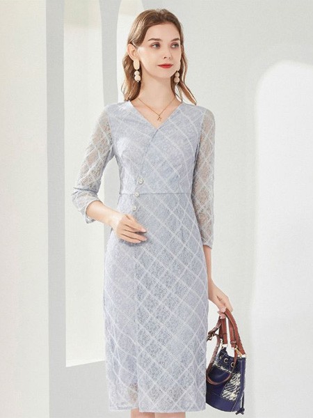 经典故事女装2023春夏季灰色连衣裙