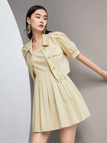 红袖女装2023春夏季黄色吊带裙