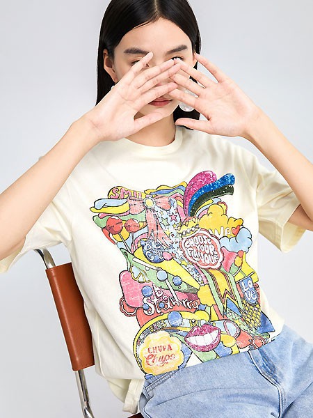 红袖女装2023春夏季白色T恤