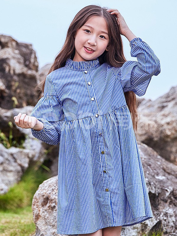 淘帝童装2023春夏季蓝色衬衫裙