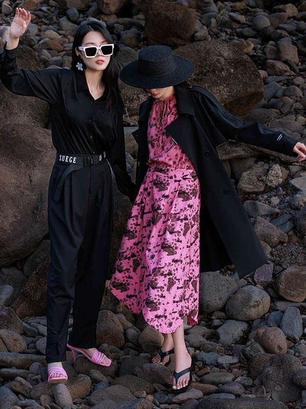 XG雪歌女装2023春夏季粉色连衣裙