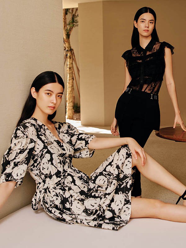 XG雪歌女装2023春夏季黑色连衣裙