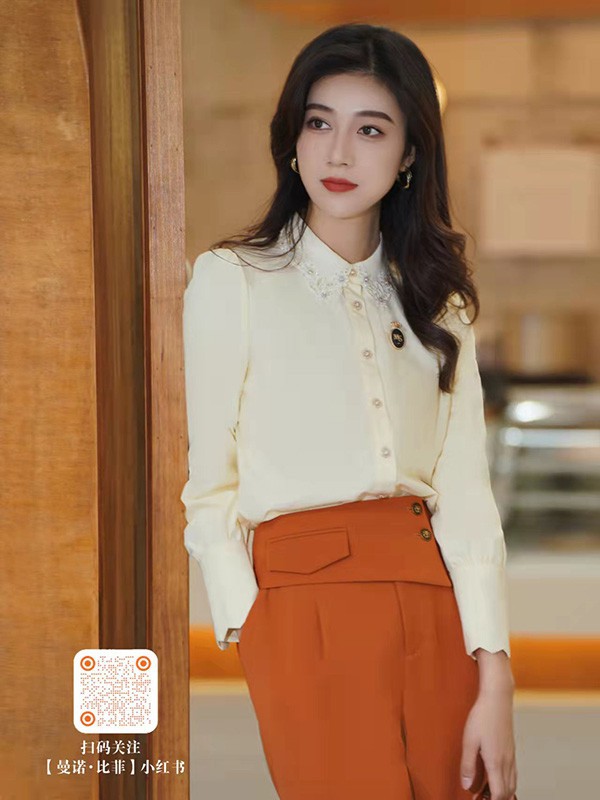 曼诺比菲女装2023春夏季黄色衬衫