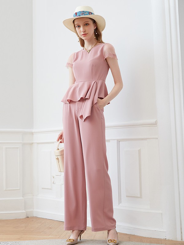 曼诺比菲女装2023春夏季粉色连体裤