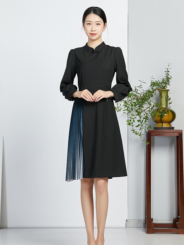 umisky/tng2023春夏季黑色衬衫裙