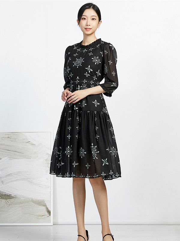 umisky/tng2023春夏季黑色连衣裙