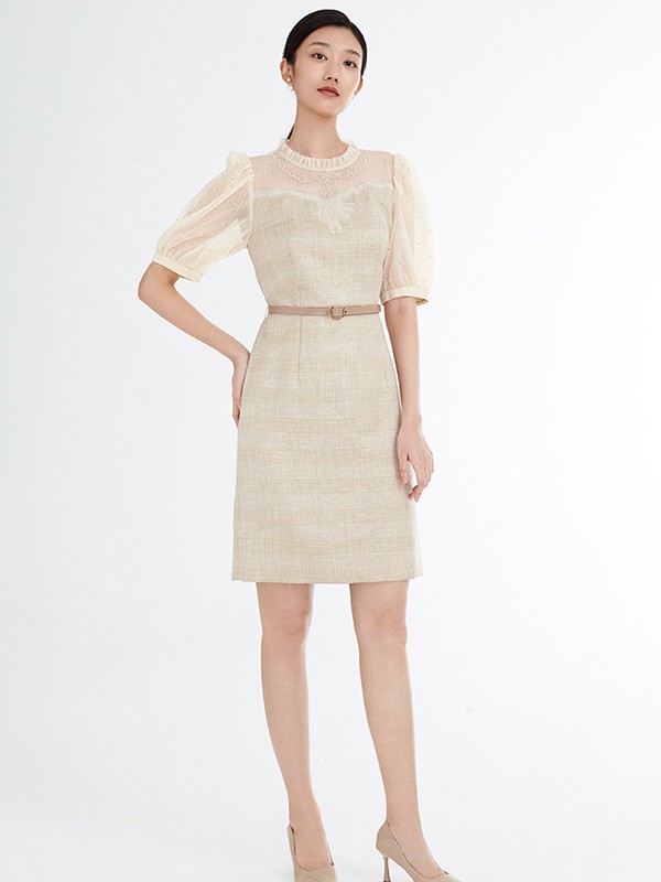 umisky/tng2023春夏季裸色连衣裙