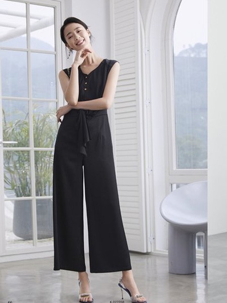婉枫女装2023春夏季黑色阔腿裤