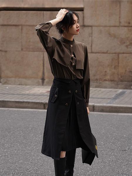 艺元素女装2022春夏季黑色半身裙