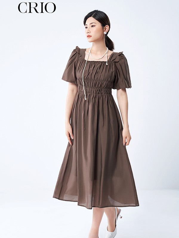 CRIO女装2023春夏季咖啡色连衣裙