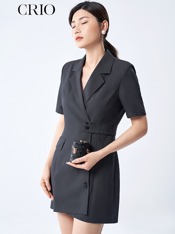 CRIO女装2023春夏季黑色连衣裙