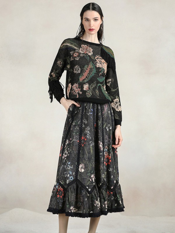 达衣岩女装2023春夏季黑色长裙