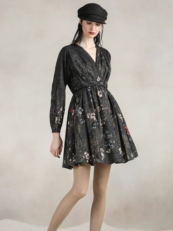 达衣岩女装2023春夏季黑色连衣裙