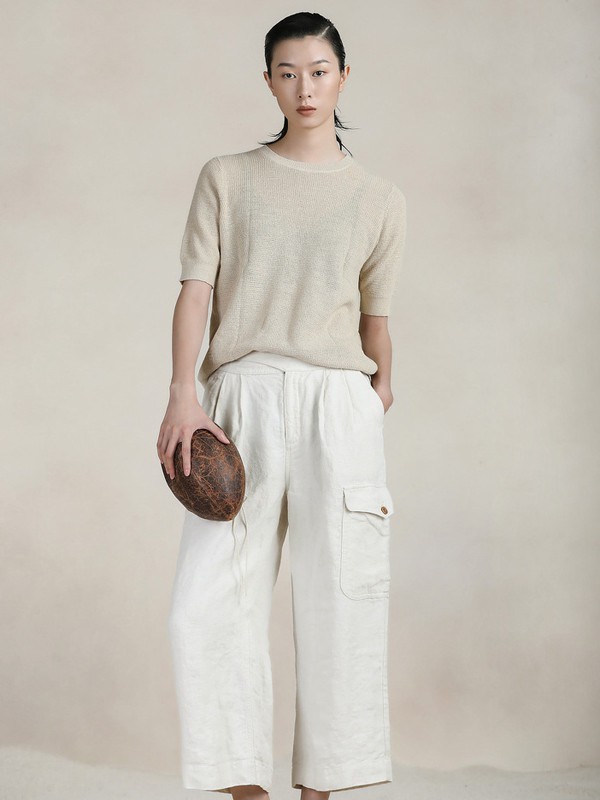 达衣岩女装2023春夏季白色阔腿裤