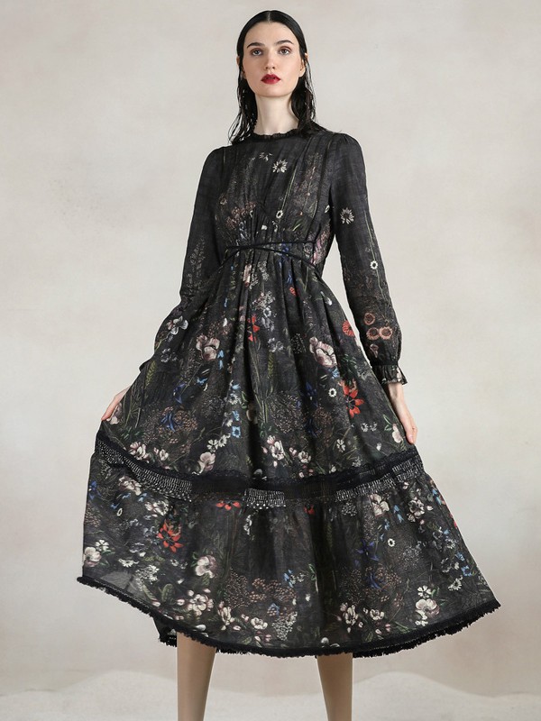 达衣岩女装2023春夏季黑色连衣裙