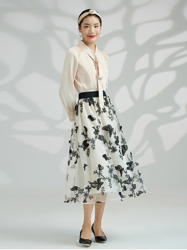 粉蓝2023春夏季白色长裙