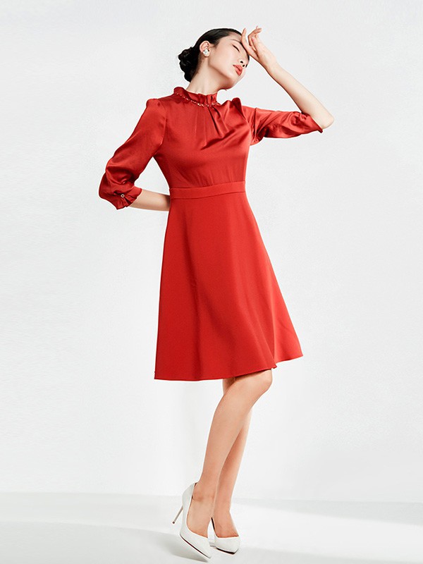 粉蓝2023春夏季橙色连衣裙