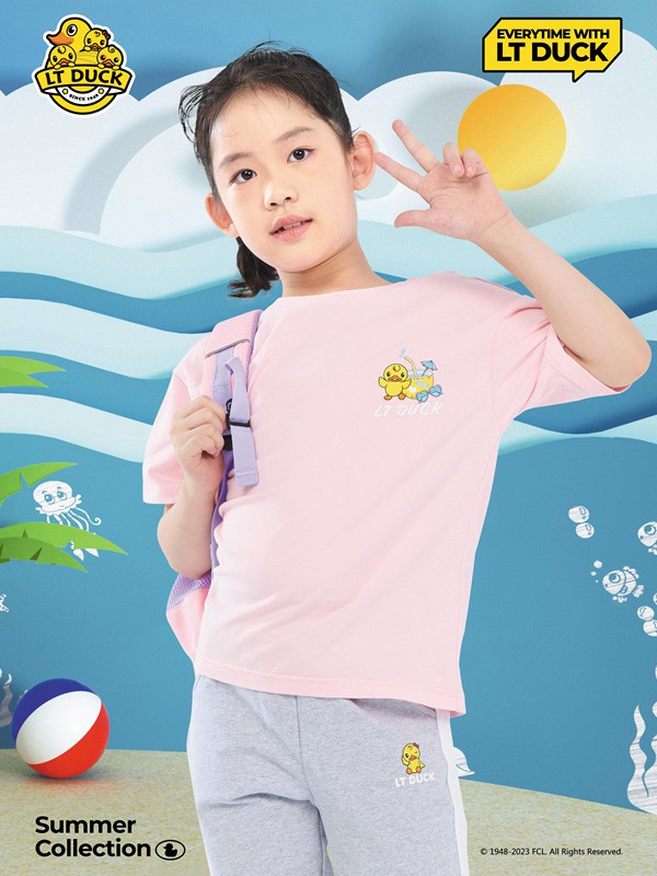LTDUCK童装2023春夏季粉色T恤