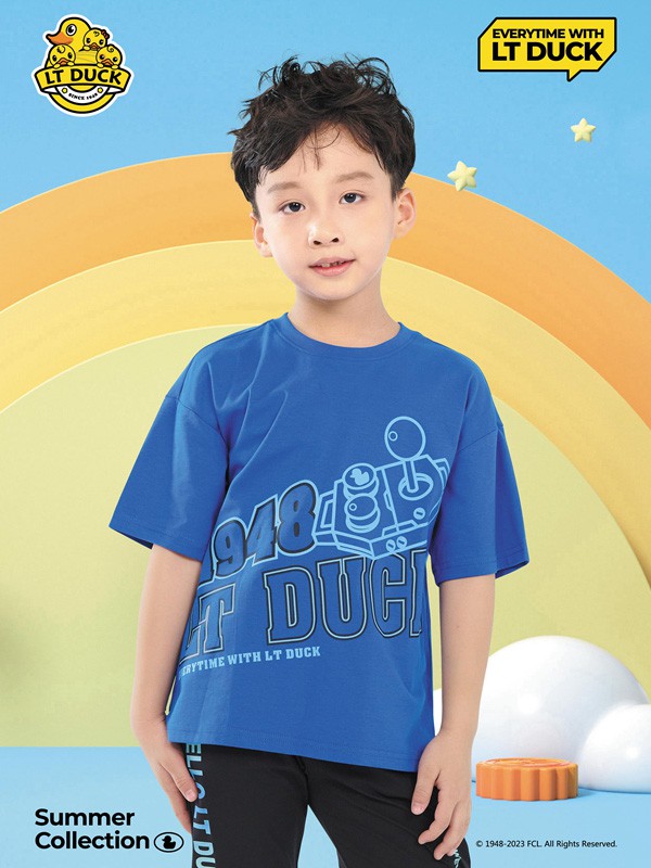 LTDUCK童装2023春夏季藏蓝色T恤