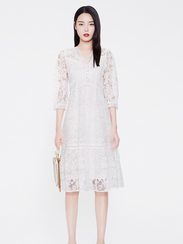 集娴女装2023春夏季白色连衣裙