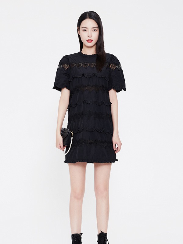 集娴女装2023春夏季黑色连衣裙