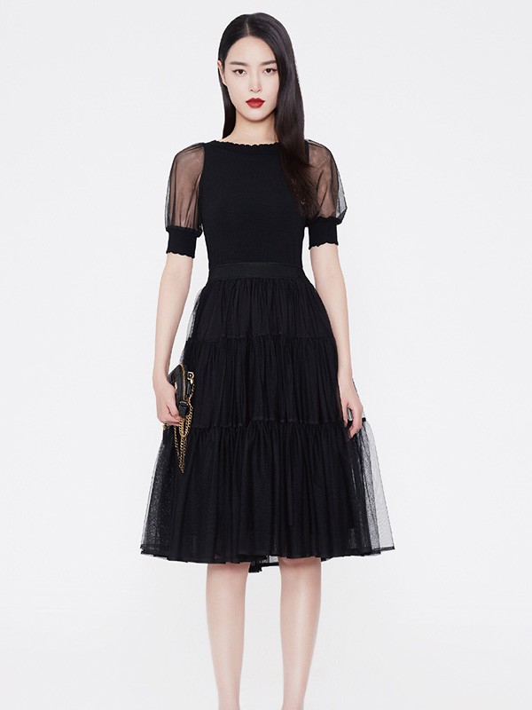 集娴女装2023春夏季黑色连衣裙