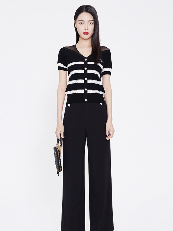 集娴女装2023春夏季黑色阔腿裤