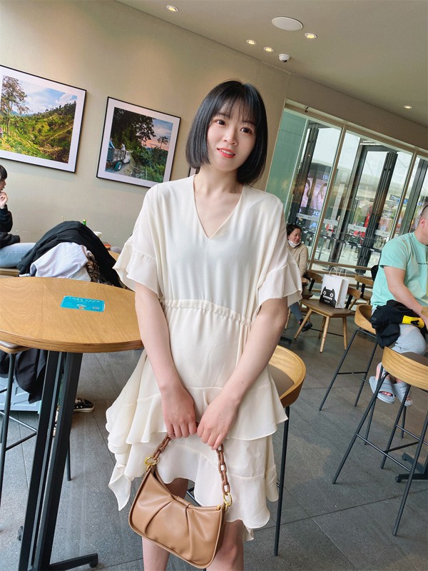 歌瑞丝芬女装2023春夏季白色连衣裙