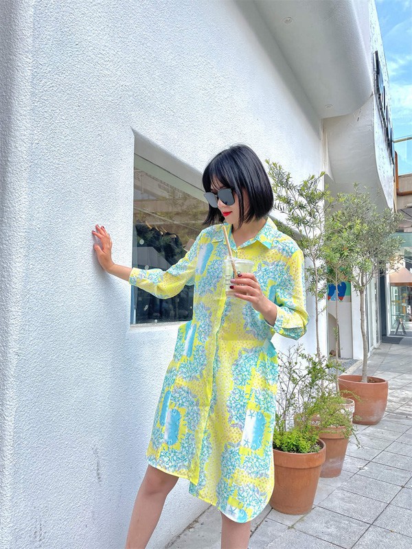 歌瑞丝芬女装2023春夏季黄色衬衫裙