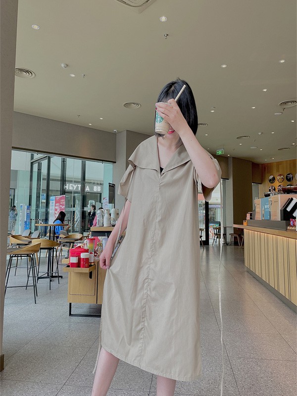 歌瑞丝芬女装2023春夏季卡其色连衣裙