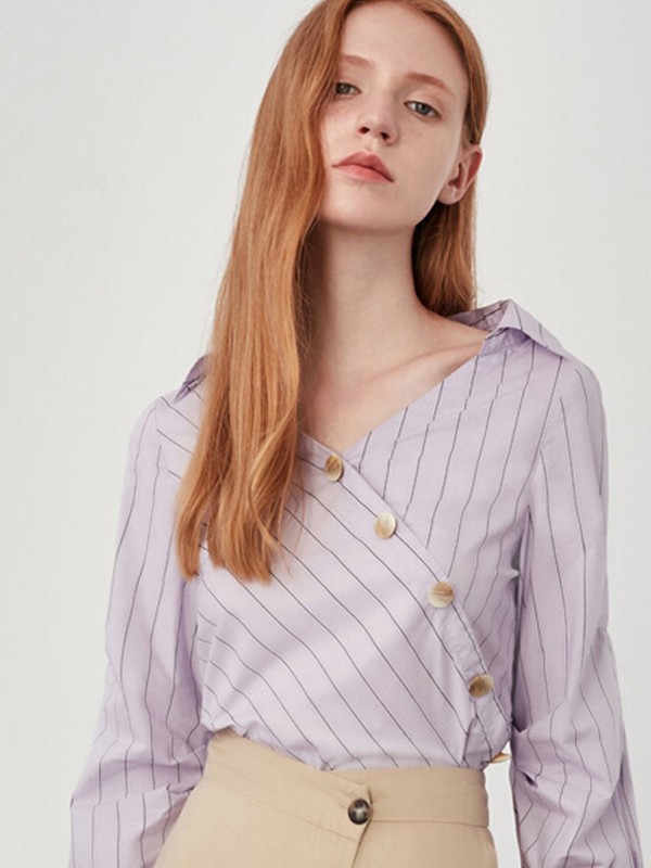 布莎卡女装2023春夏季紫色衬衫