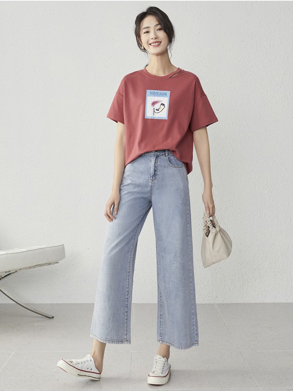 似水年华2023春夏季粉色T恤