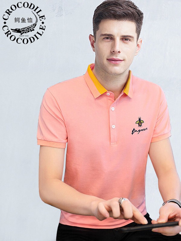 鳄鱼恤2023春夏季粉色polo衫