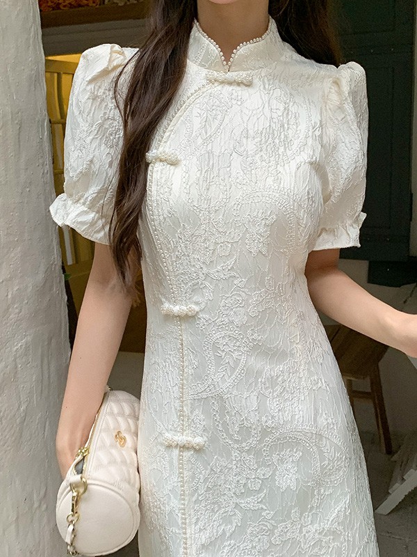 引若2023春夏季白色旗袍