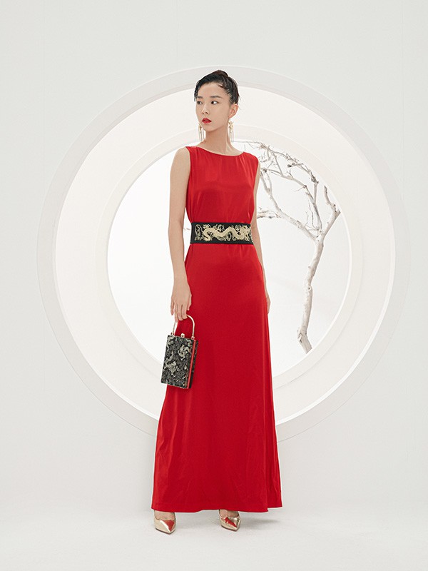 纷丽女装2023春夏季红色连衣裙