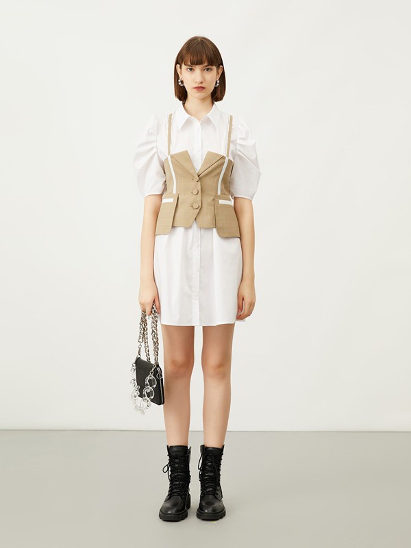 飘蕾2023春夏季白色衬衫裙