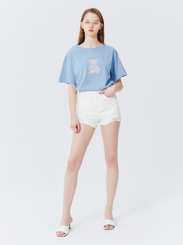 飘蕾女装2023春夏季蓝色T恤