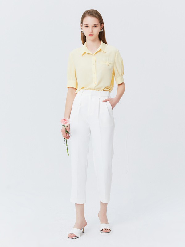 飘蕾女装2023春夏季黄色衬衫