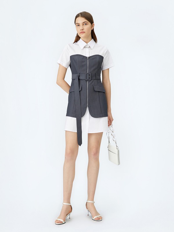 飘蕾女装2023春夏季白色衬衫裙