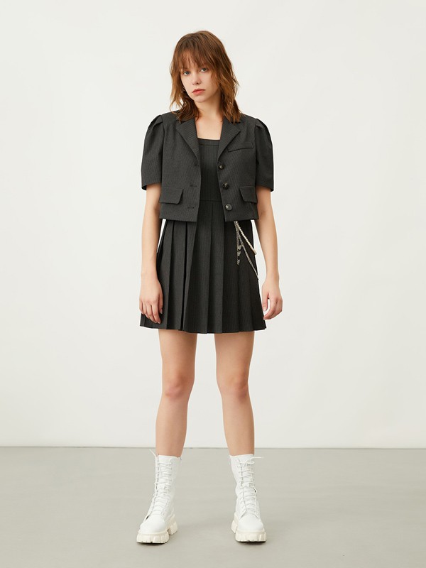 飘蕾女装2023春夏季黑色百褶裙