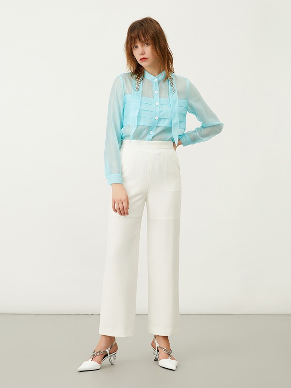 飘蕾女装2022春夏季白色长裤