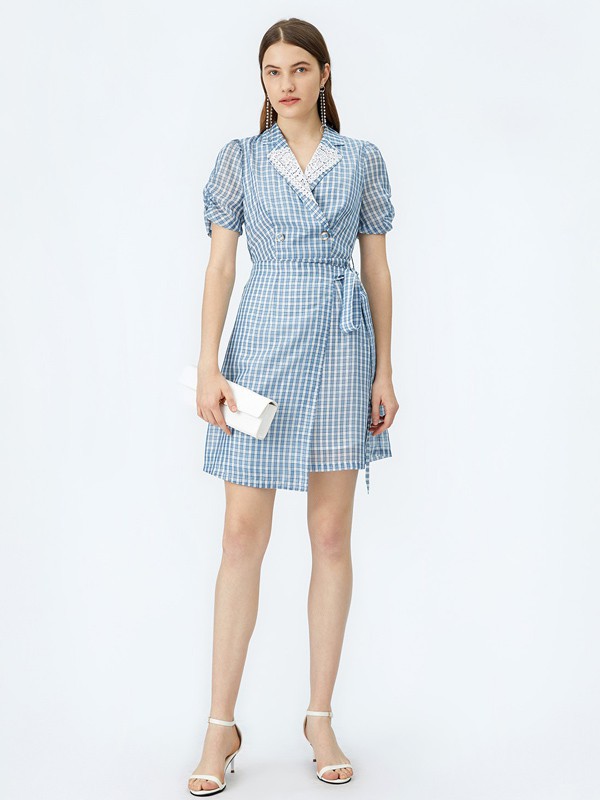 飘蕾女装2023春夏季蓝色连衣裙