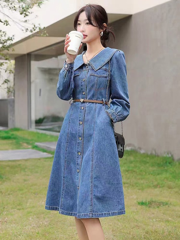 CEF穿依芙女装2023冬季藏蓝色衬衫裙