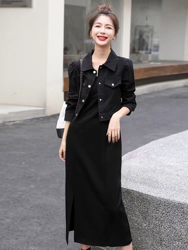 CEF穿依芙女装2023春夏季黑色吊带裙