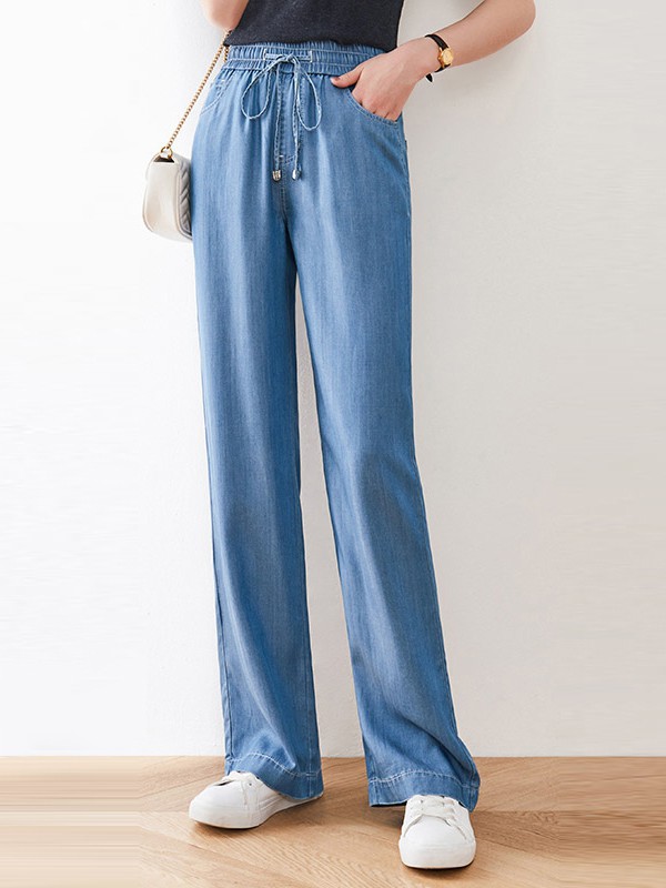 娅丽达2023春夏季蓝色阔腿裤