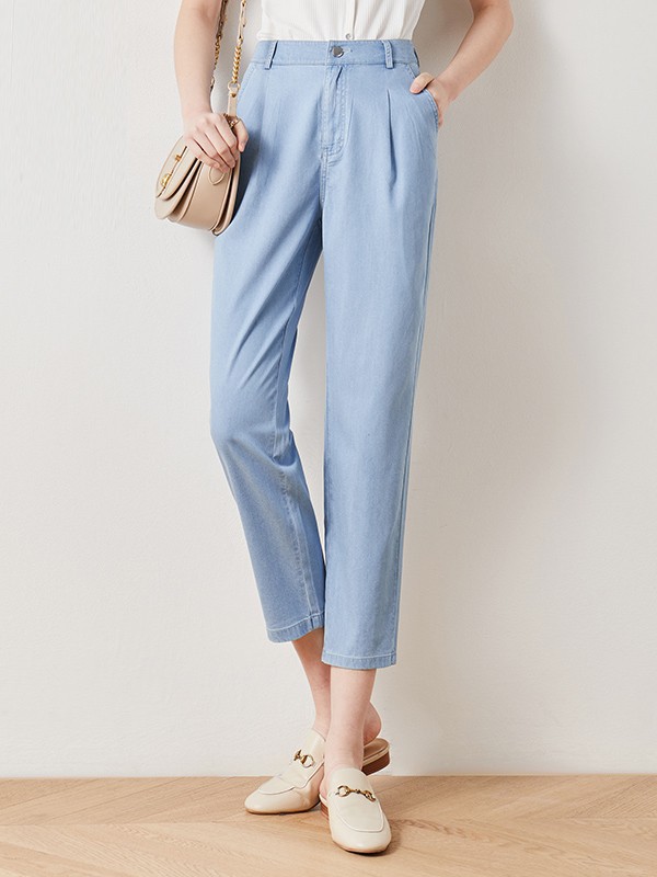 娅丽达女装2023春夏季蓝色长裤