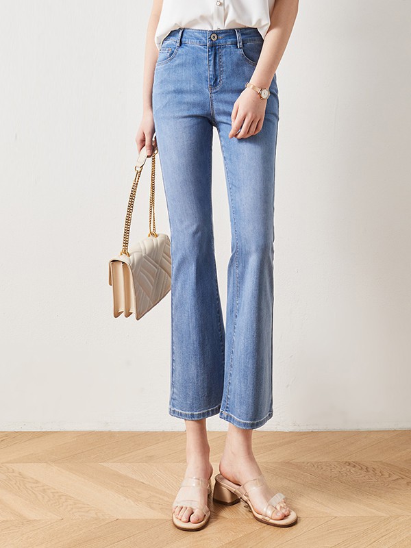 娅丽达女装2023春夏季藏蓝色喇叭裤